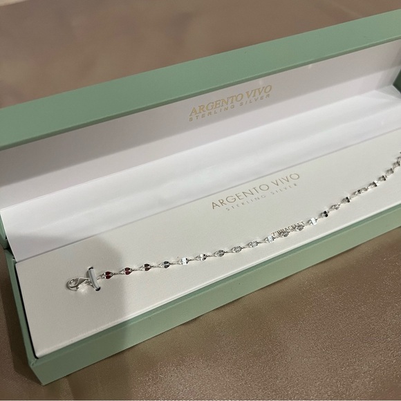 Argento Vivo Sterling Silver Disc Line Bracelet 7” NWB Dainty & Lightweight - Picture 4 of 10